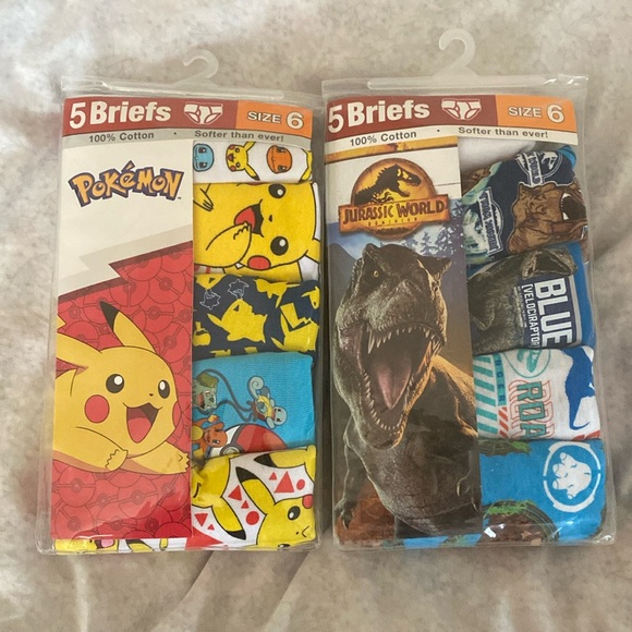 NWT Boys Brief - Pokémon & Jurassic World Sz 6 - 10 pairs - Picture 1 of 3